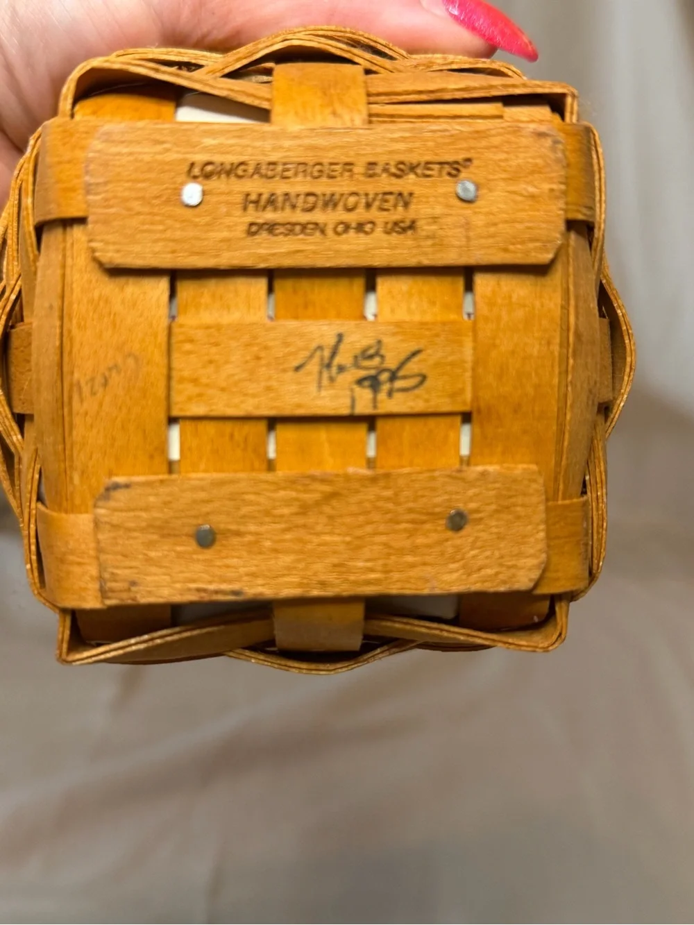Longaberger Tan Basket with Floral Liner and Protector